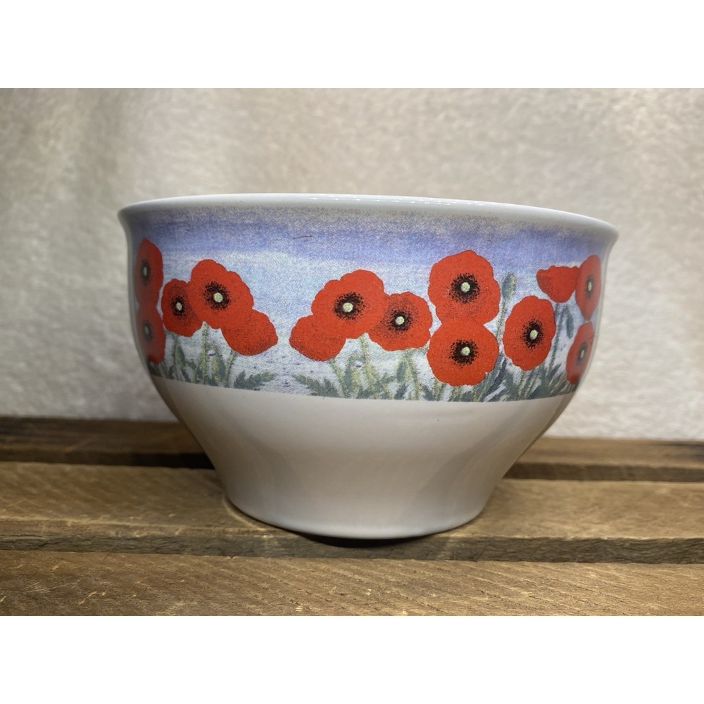 WCL Cereal Bowl 5.5" White With Red Poppies Orange Interior Replacement
